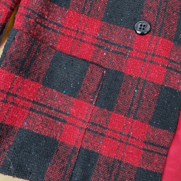 Vintage Red Wool Plaid Double-Breasted Holiday Blazer Union Made - M - Picture 9 of 10